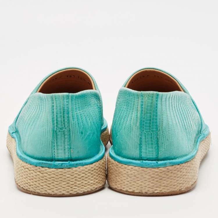 Pre Owned Salvatore Ferragamo Turquoise Lizard Lampedusa Espadrilles Size 44.5