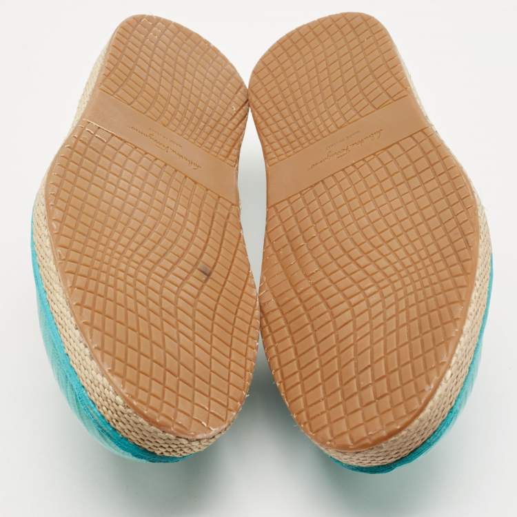 Pre Owned Salvatore Ferragamo Turquoise Lizard Lampedusa Espadrilles Size 44.5