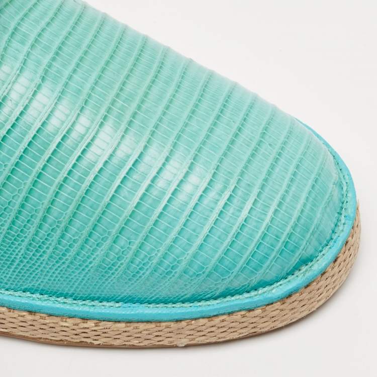 Pre Owned Salvatore Ferragamo Turquoise Lizard Lampedusa Espadrilles Size 44.5