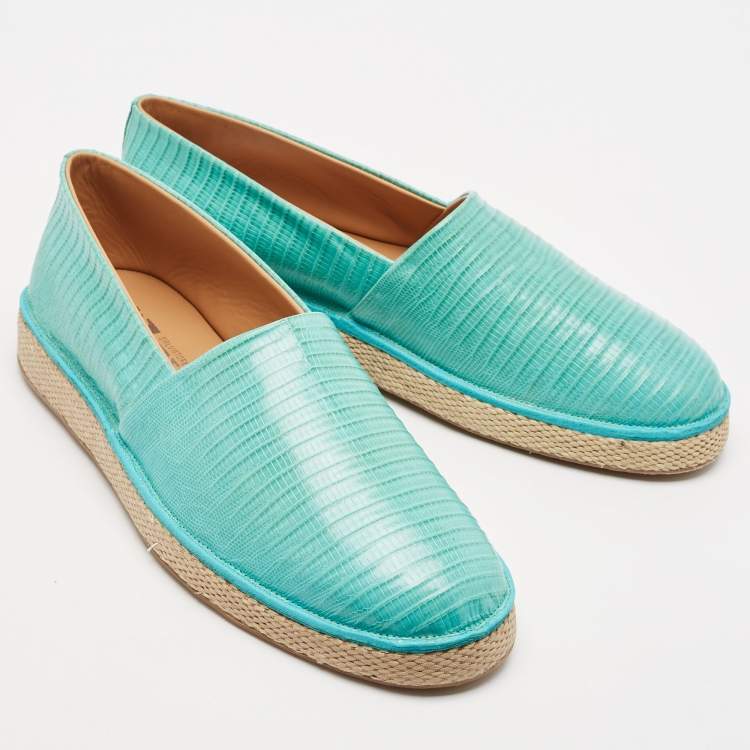 Pre Owned Salvatore Ferragamo Turquoise Lizard Lampedusa Espadrilles Size 44.5