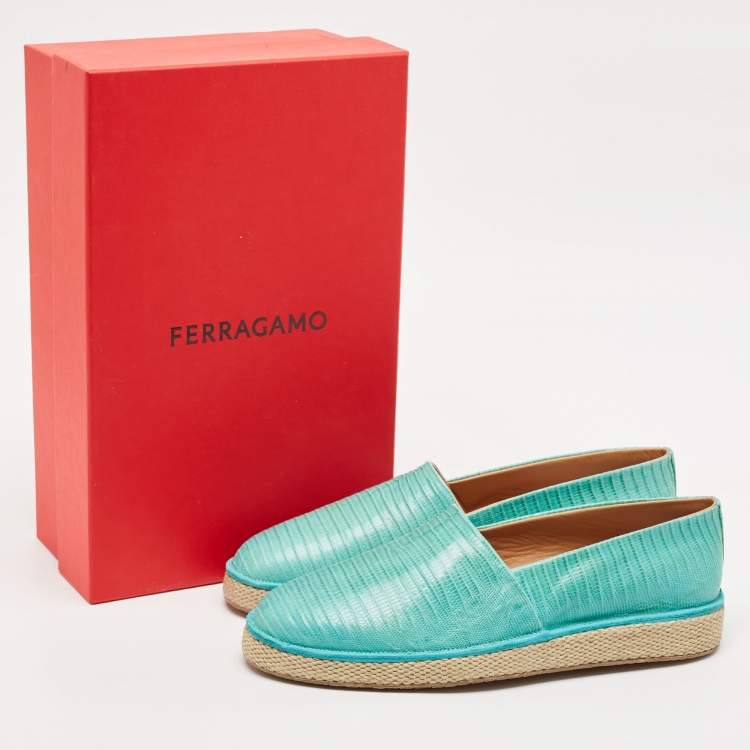 Pre Owned Salvatore Ferragamo Turquoise Lizard Lampedusa Espadrilles Size 44.5