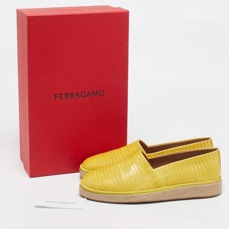 Pre Owned Salvatore Ferragamo Yellow Lizard Lampedusa Espadrilles Size 42