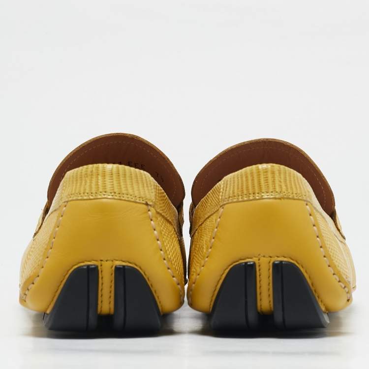 Pre Owned Salvatore Ferragamo Yellow Lizard Leather Sardegna Loafers Size 41.5