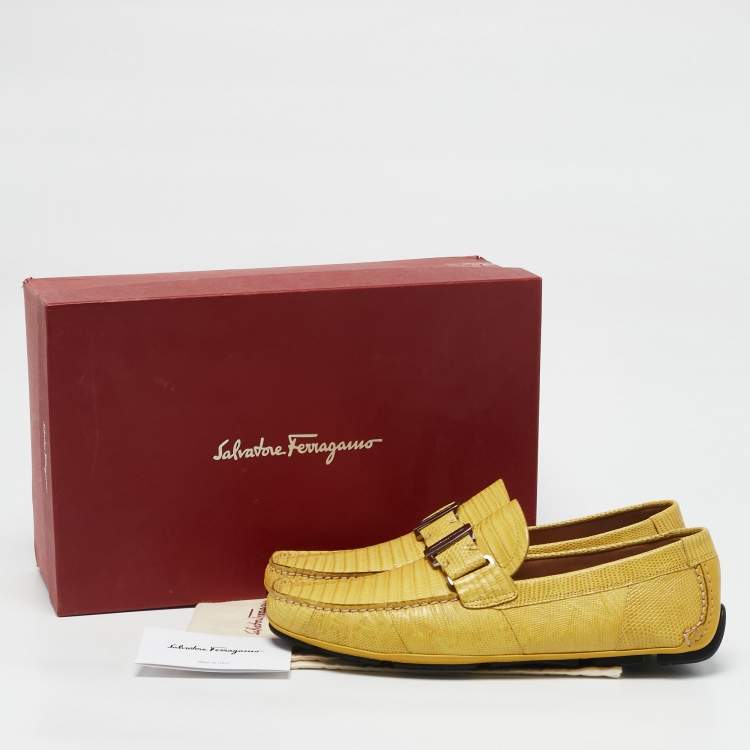 Pre Owned Salvatore Ferragamo Yellow Lizard Leather Sardegna Loafers Size 41.5