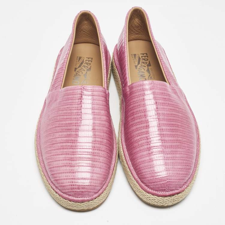 Pre Owned Salvatore Ferragamo Pink Lizard Lampedusa Espadrilles Size 44