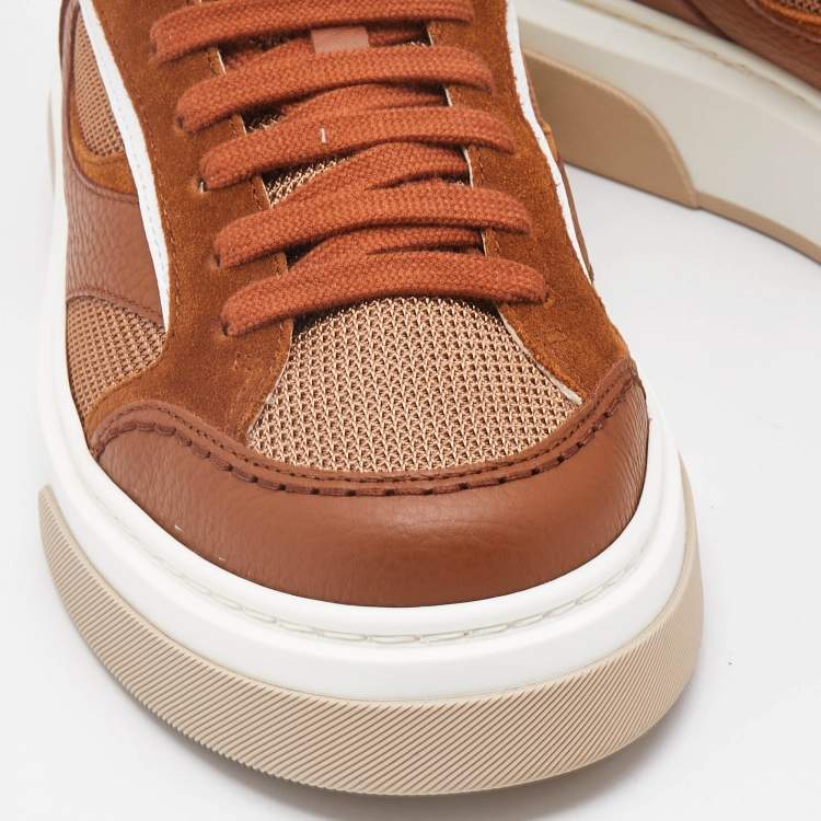 Pre Owned Salvatore Ferragamo Brown Mesh and Suede Slip On Sneakers Size 43