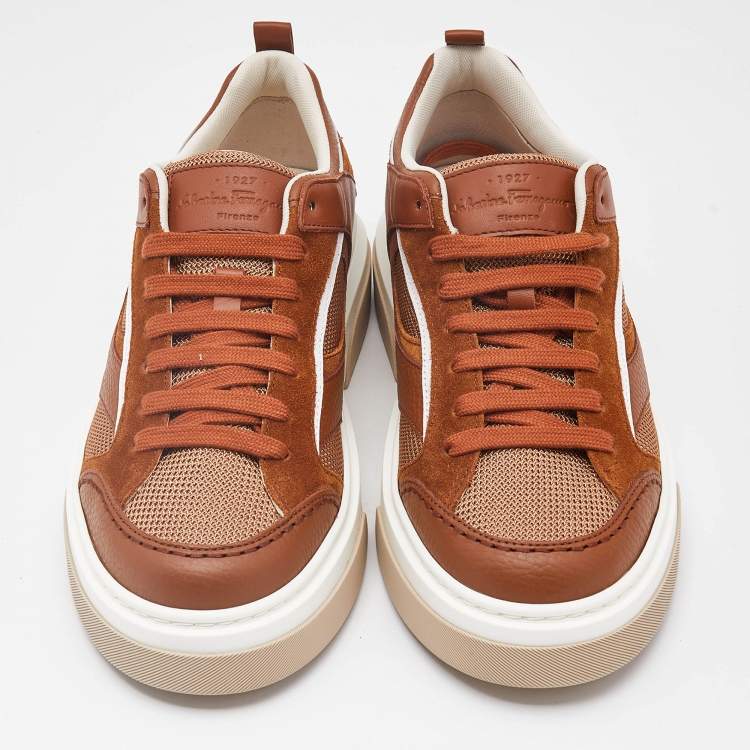 Pre Owned Salvatore Ferragamo Brown Mesh and Suede Slip On Sneakers Size 43