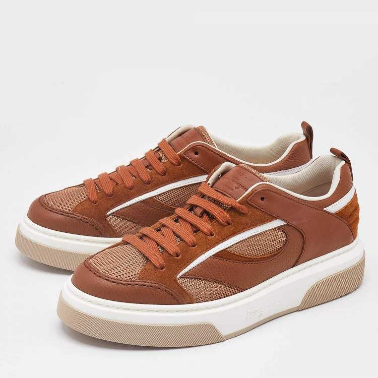 Pre Owned Salvatore Ferragamo Brown Mesh and Suede Slip On Sneakers Size 43
