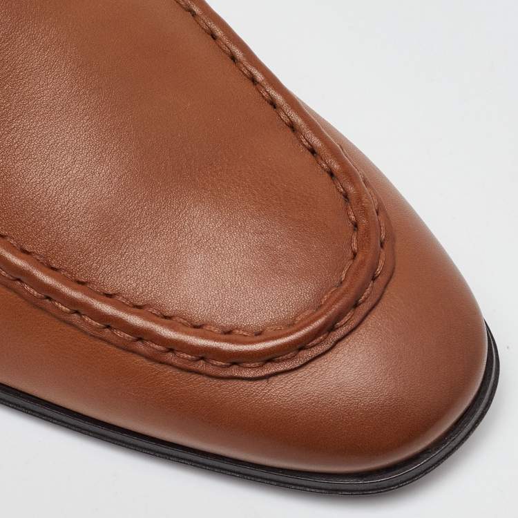 Pre Owned Salvatore Ferragamo Camel Brown Leather Gancini Penny Loafers Size 44