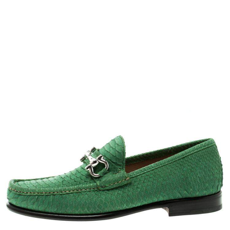 Salvatore Ferragamo Green Python Leather Mason Loafers Size 41