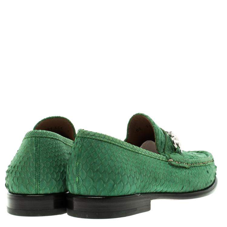 مملوكة مسبقًا Salvatore Ferragamo Green Python Leather Mason Loafers Size 41