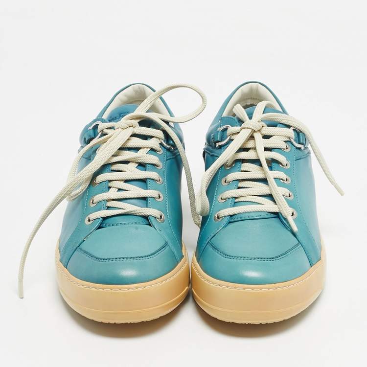 Pre Owned Salvatore Ferragamo Blue Leather Lace Up Sneakers Size 41.5