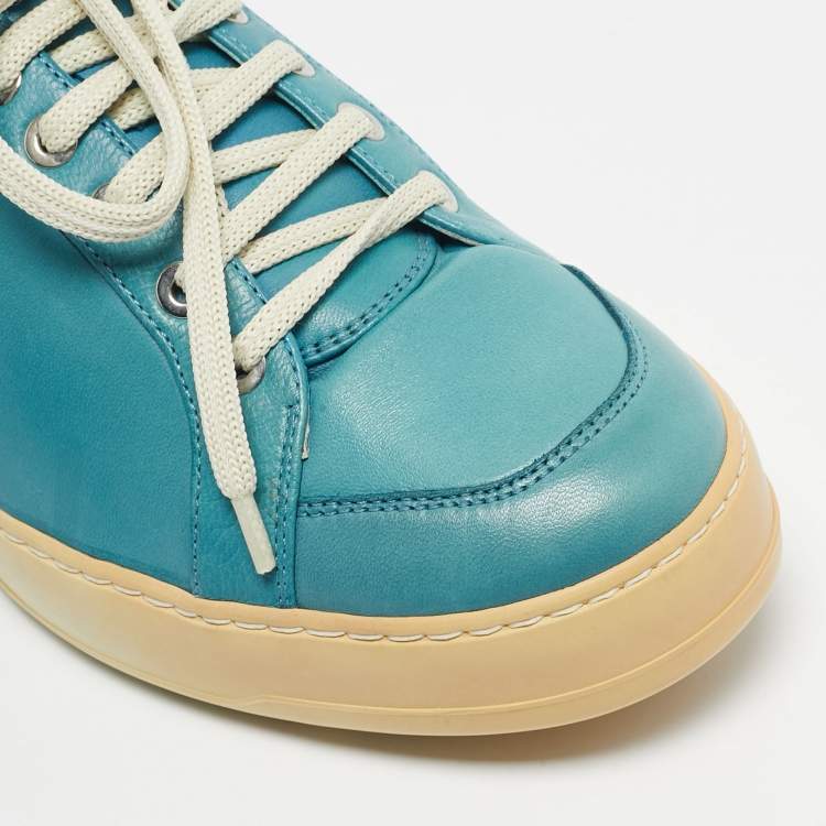 Pre Owned Salvatore Ferragamo Blue Leather Lace Up Sneakers Size 41.5