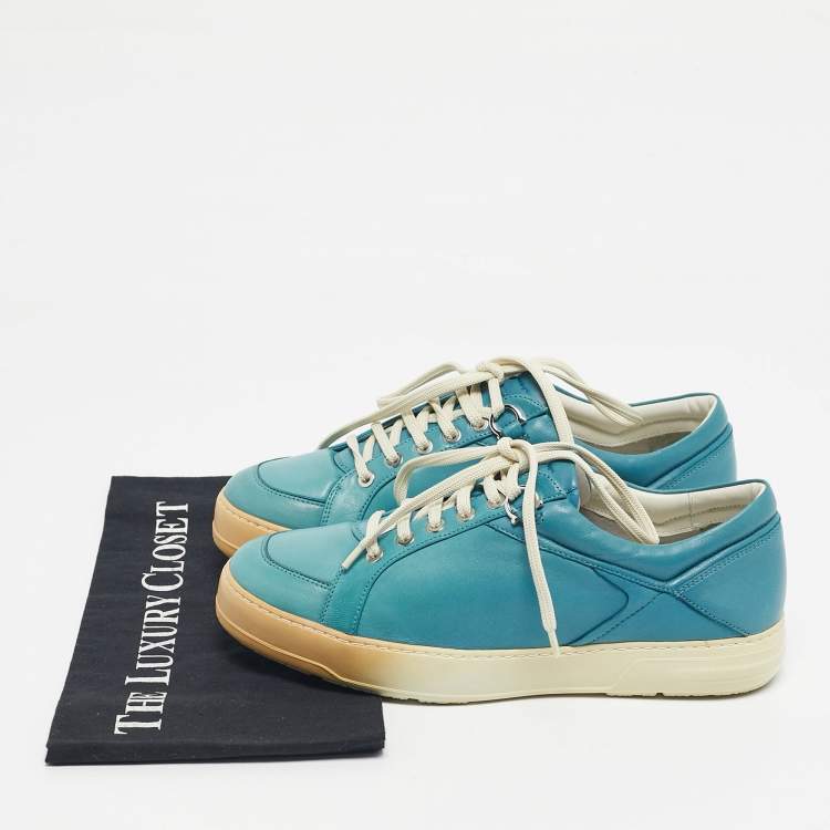 Pre Owned Salvatore Ferragamo Blue Leather Lace Up Sneakers Size 41.5