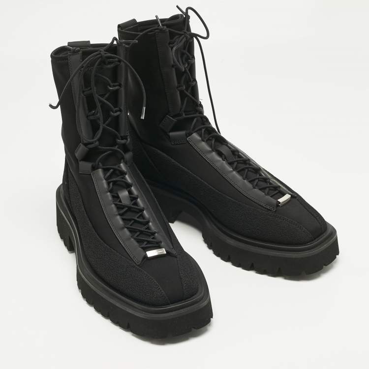 Pre Owned Salvatore Ferragamo Black Stretch Fabric Atlante Combat Boots Size 42