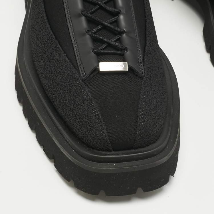 Pre Owned Salvatore Ferragamo Black Stretch Fabric Atlante Combat Boots Size 42