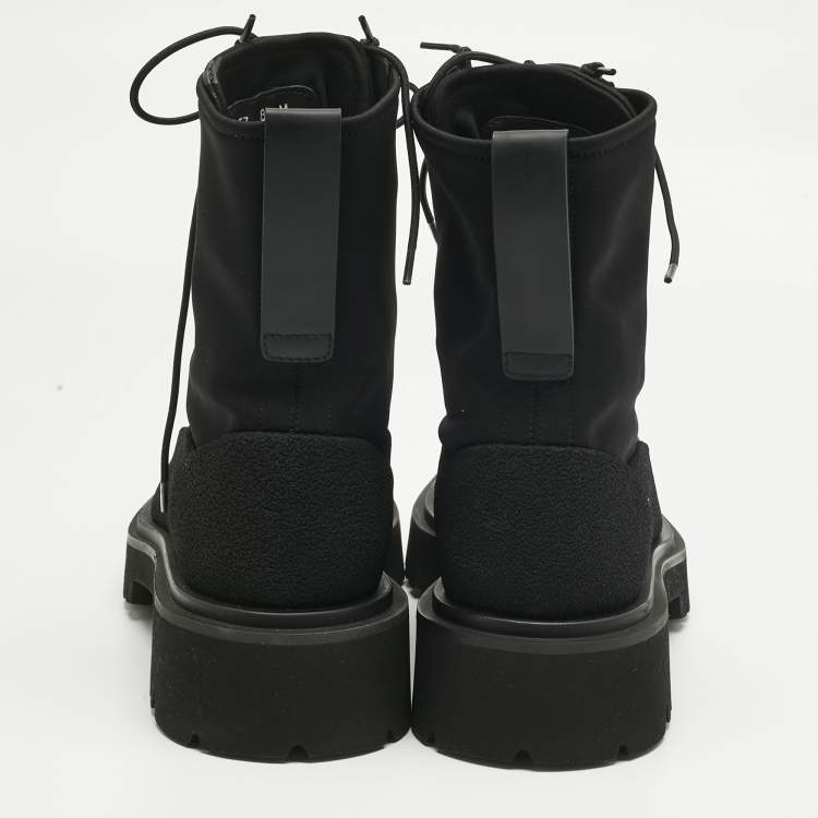 Pre Owned Salvatore Ferragamo Black Stretch Fabric Atlante Combat Boots Size 42