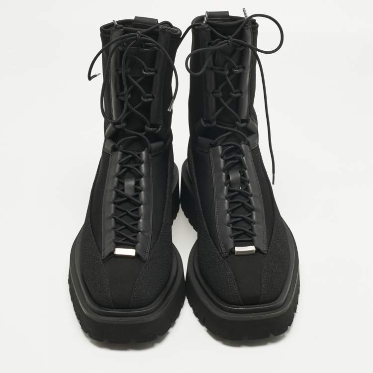 Pre Owned Salvatore Ferragamo Black Stretch Fabric Atlante Combat Boots Size 42