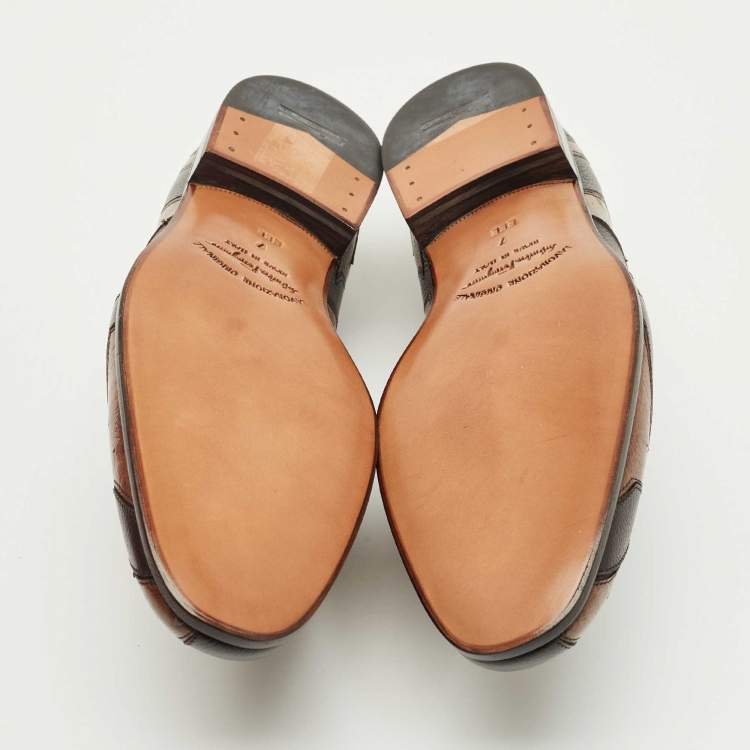 Pre Owned Salvatore Ferragamo Brown Ostrich and Leather Gris Oxfords Size 41