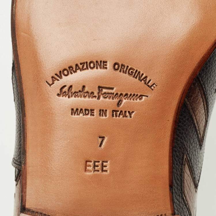 Pre Owned Salvatore Ferragamo Brown Ostrich and Leather Gris Oxfords Size 41