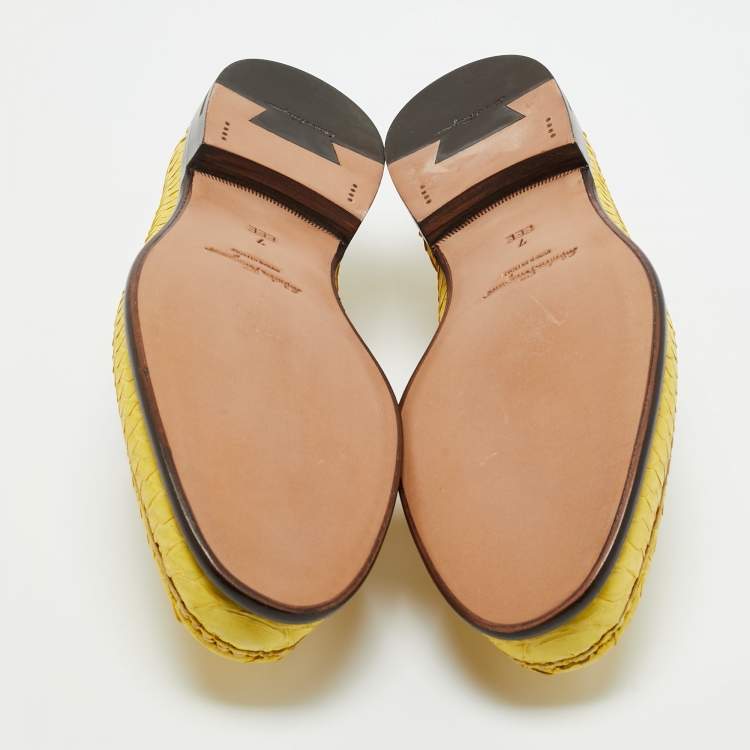Pre Owned Salvatore Ferragamo Yellow Python Leather Mason Loafers Size 41