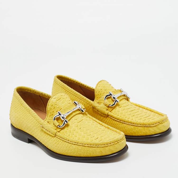 Pre Owned Salvatore Ferragamo Yellow Python Leather Mason Loafers Size 41