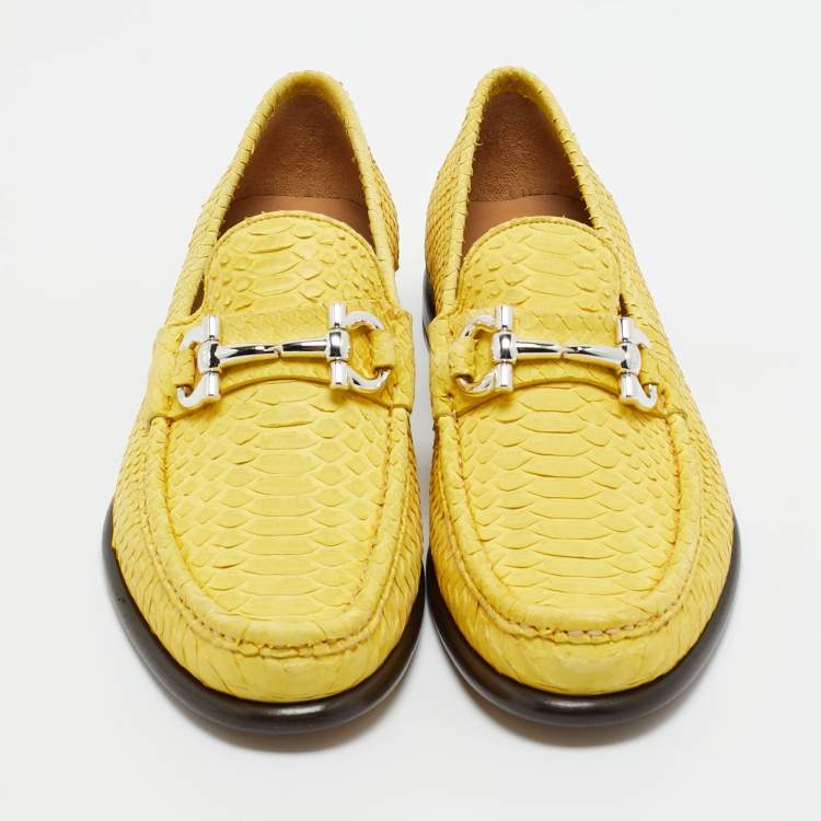 Pre Owned Salvatore Ferragamo Yellow Python Leather Mason Loafers Size 41