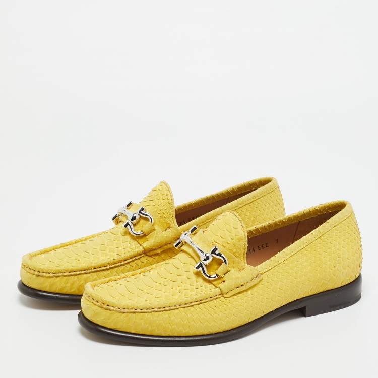 Pre Owned Salvatore Ferragamo Yellow Python Leather Mason Loafers Size 41