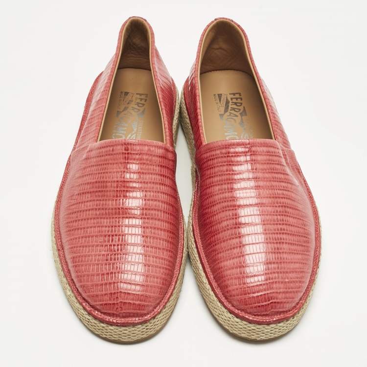 Pre Owned Salvatore Ferragamo Red Lizard Lampedusa Espadrilles Size 42