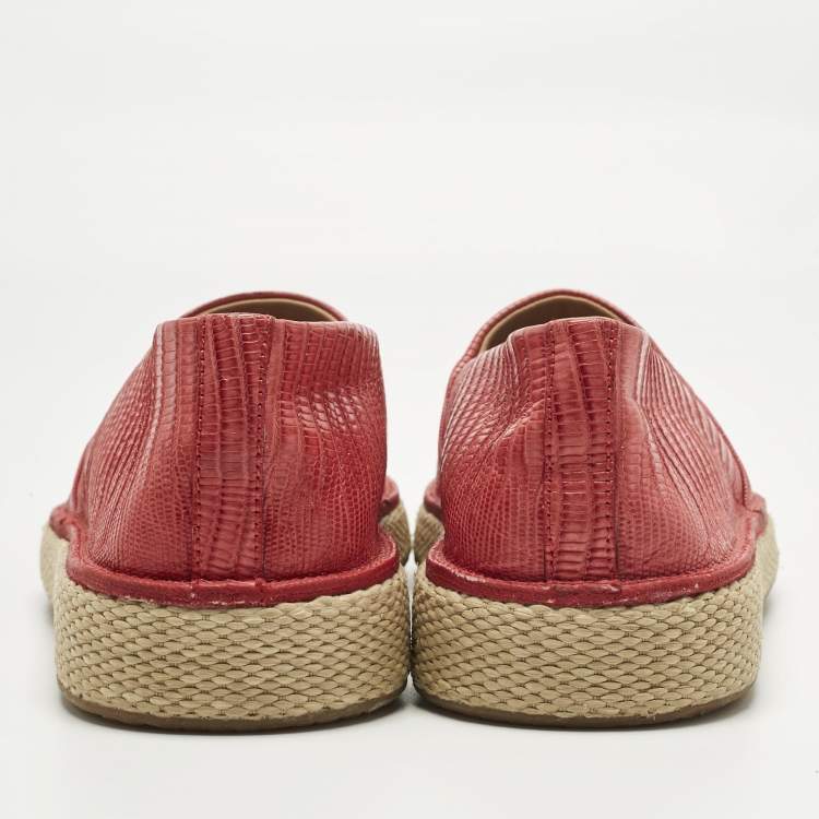 Pre Owned Salvatore Ferragamo Red Lizard Lampedusa Espadrilles Size 42