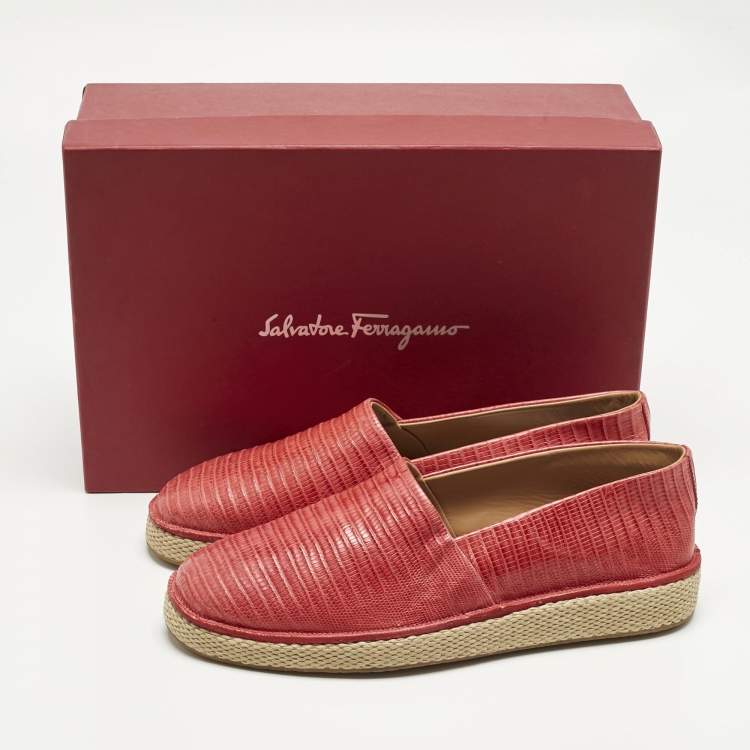 Pre Owned Salvatore Ferragamo Red Lizard Lampedusa Espadrilles Size 42