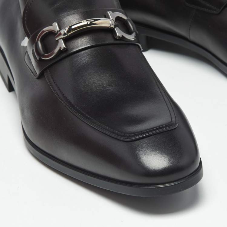 Pre Owned Salvatore Ferragamo Black Leather Benford Loafers Size 44.5
