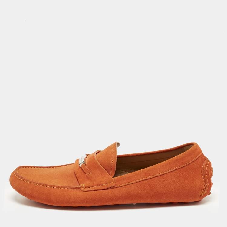 Pre Owned Salvatore Ferragamo Grenoble Size 42.5 Orange Suede Driver Loafers