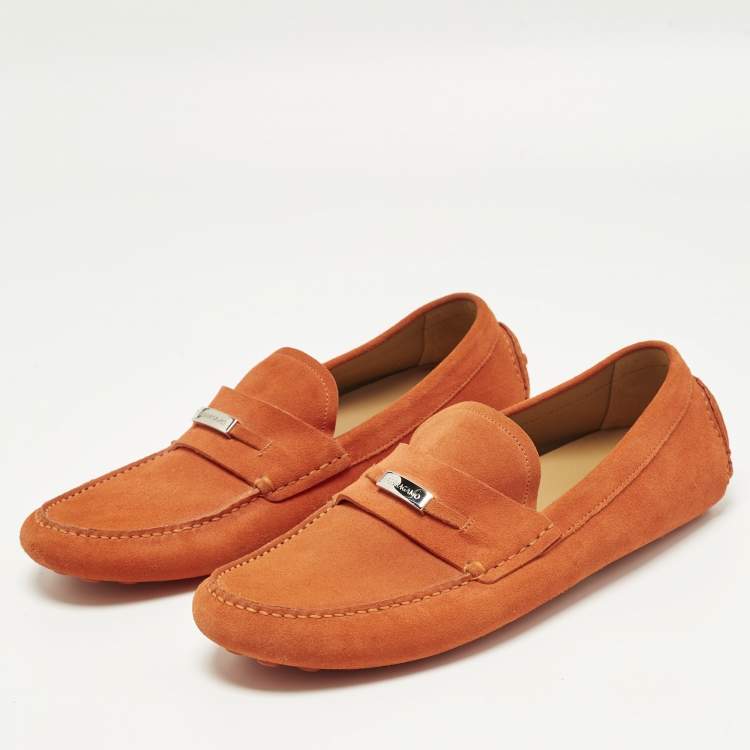 Pre Owned Salvatore Ferragamo Grenoble Size 42.5 Orange Suede Driver Loafers