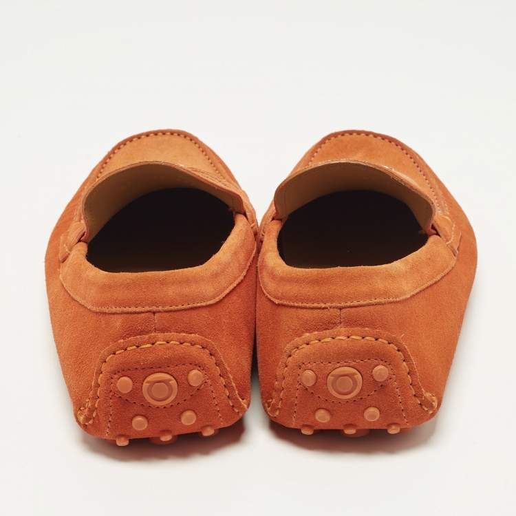 Pre Owned Salvatore Ferragamo Grenoble Size 42.5 Orange Suede Driver Loafers