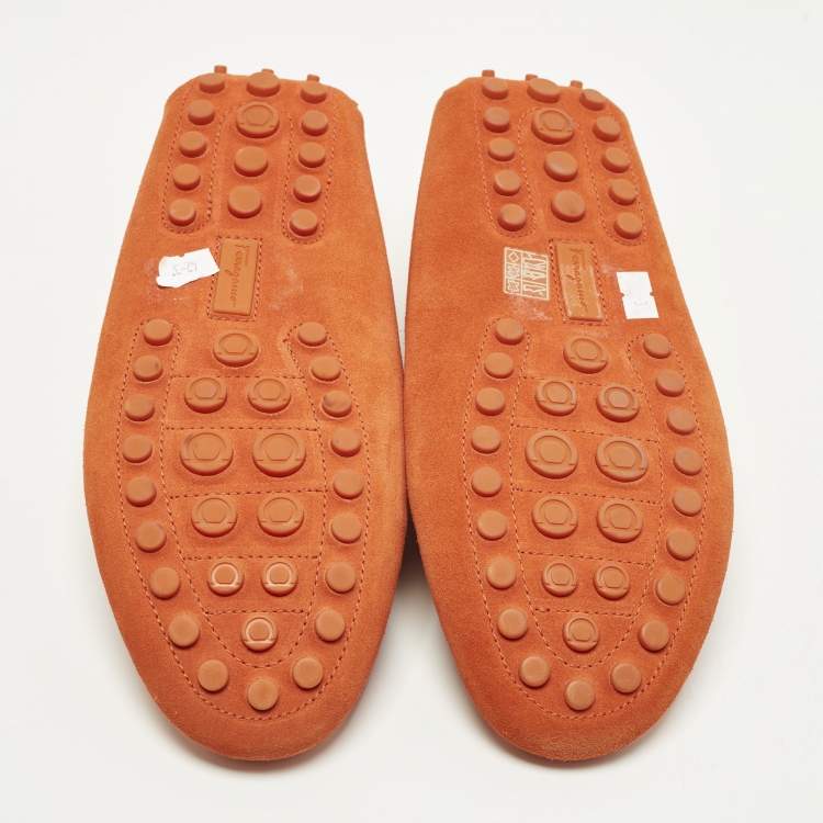 Pre Owned Salvatore Ferragamo Grenoble Size 42.5 Orange Suede Driver Loafers