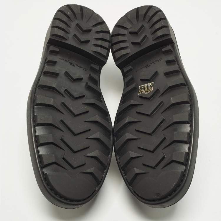 Pre Owned Salvatore Ferragamo Double Gancio Size 43.5 Black Leather Loafers