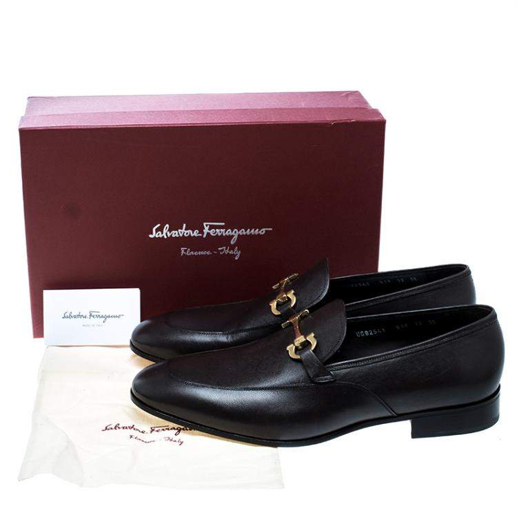 Pre Owned Salvatore Ferragamo Brown Leather Germain Bit Loafers Size 46
