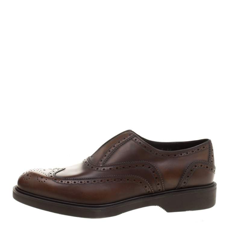 Pre Owned Salvatore Ferragamo Brown Brogue Leather Gambit Loafers Size 42