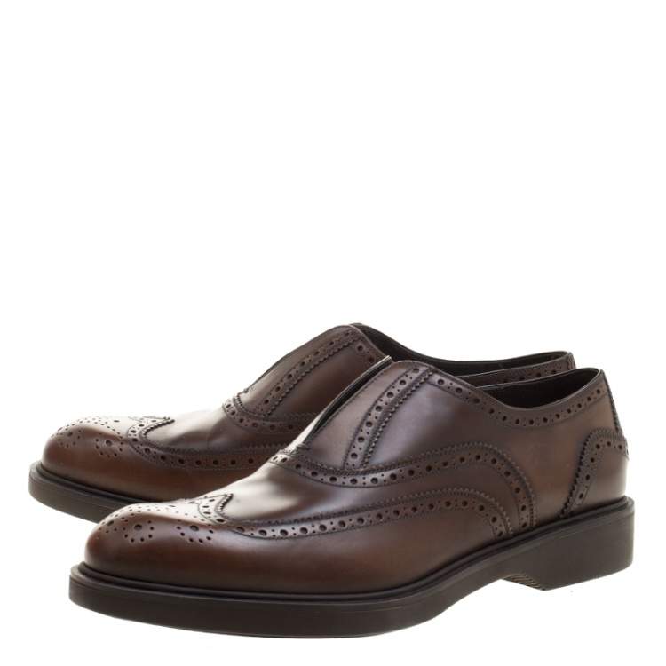 Pre Owned Salvatore Ferragamo Brown Brogue Leather Gambit Loafers Size 42