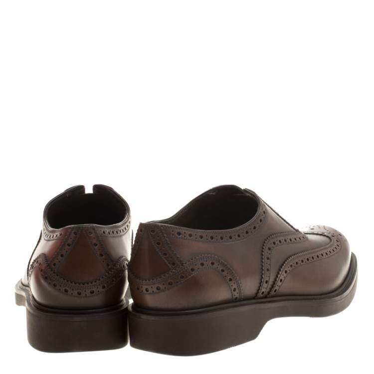 Pre Owned Salvatore Ferragamo Brown Brogue Leather Gambit Loafers Size 42