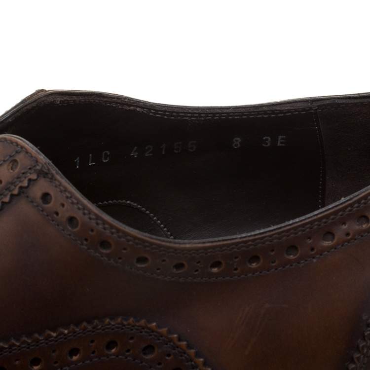 Pre Owned Salvatore Ferragamo Brown Brogue Leather Gambit Loafers Size 42