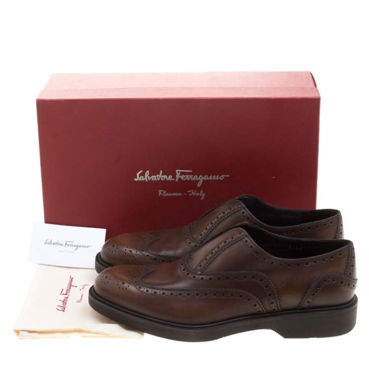 Pre Owned Salvatore Ferragamo Brown Brogue Leather Gambit Loafers Size 42