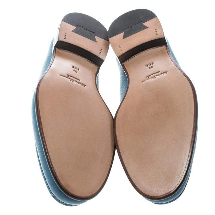 Pre Owned Salvatore Ferragamo Blue Leather Mason Gancio Bit Loafers Size 43.5