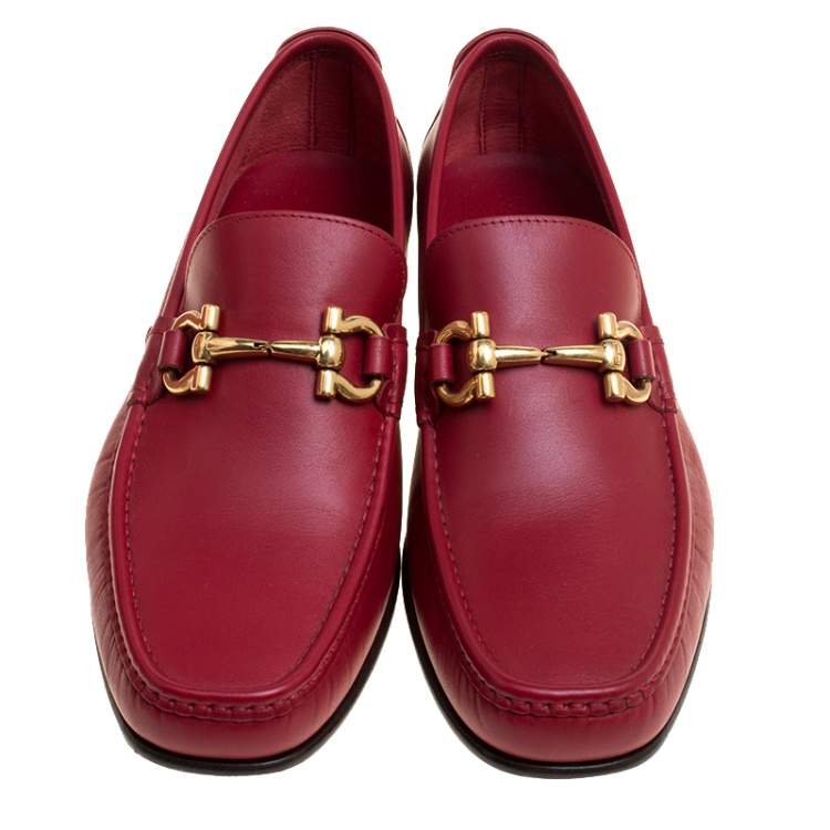 Pre Owned Salvatore Ferragamo Red Leather Giordano Moccassins Size 41.5
