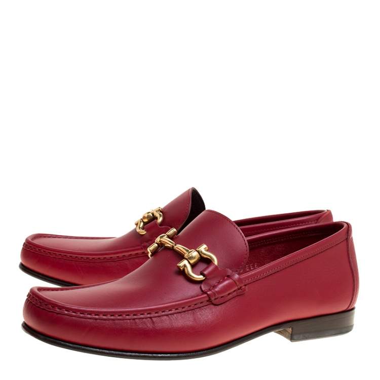 Pre Owned Salvatore Ferragamo Red Leather Giordano Moccassins Size 41.5