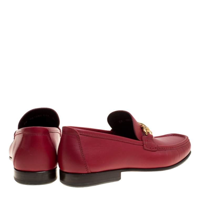Pre Owned Salvatore Ferragamo Red Leather Giordano Moccassins Size 41.5