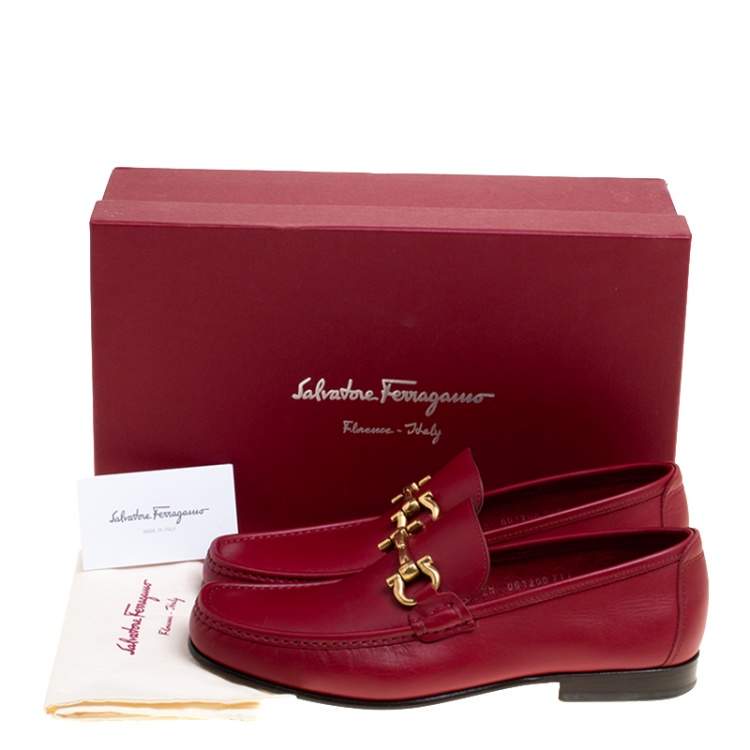 Pre Owned Salvatore Ferragamo Red Leather Giordano Moccassins Size 41.5