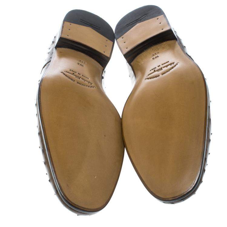 Pre Owned Salvatore Ferragamo Light Brown Ostrich Leather Gris Oxfords Size 42.5