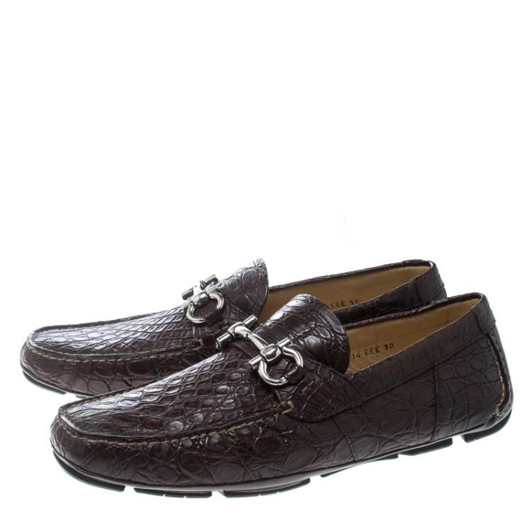 Pre Owned Salvatore Ferragamo Brown Crocodile Leather Parigi Bit Loafers Size 44